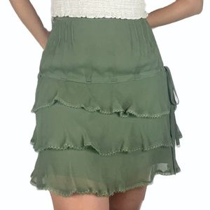 Vintage Y2K Green Silk Ruffled Skirt 💚